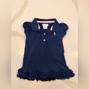 Ralph Lauren baby navy polo dress pink logo ruffle hem 6M